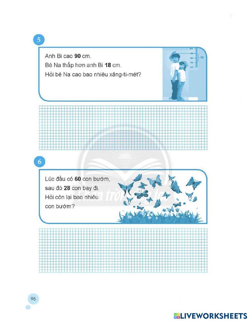 Phiếu bài tập toán trang 95-96 lớp 2