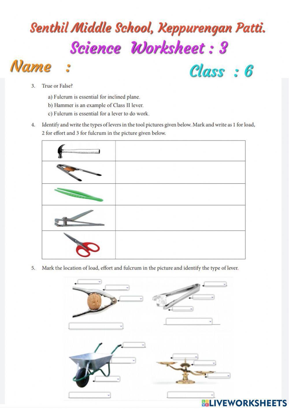 Senthil middle school, keppurengan patty, class:6 science- lever- prepared by R.Kumanan, Sec.Gr.Tr..