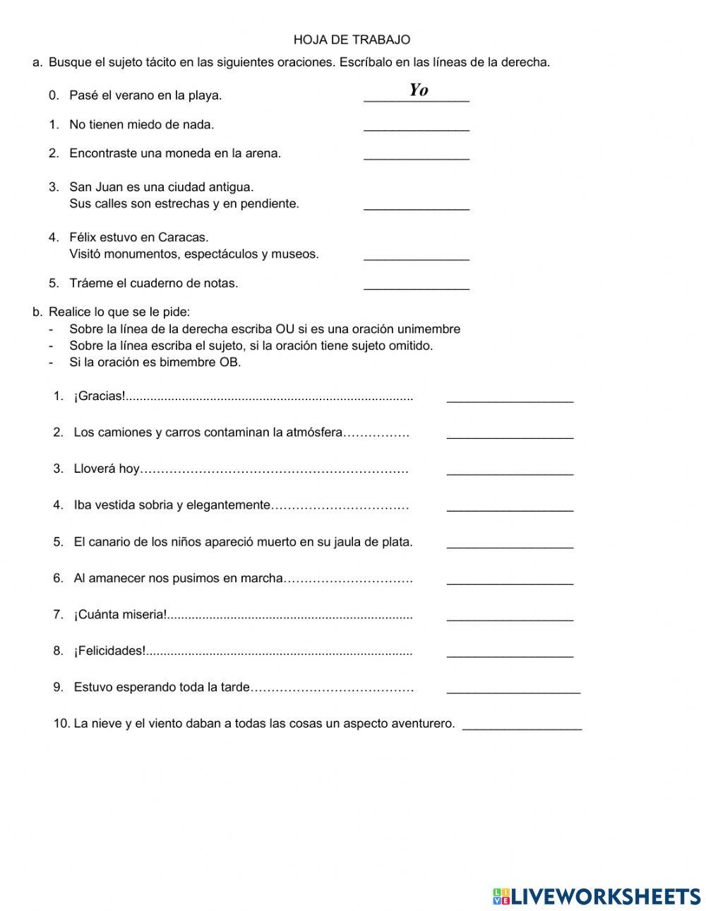 Oraciones unimembres y bimembres