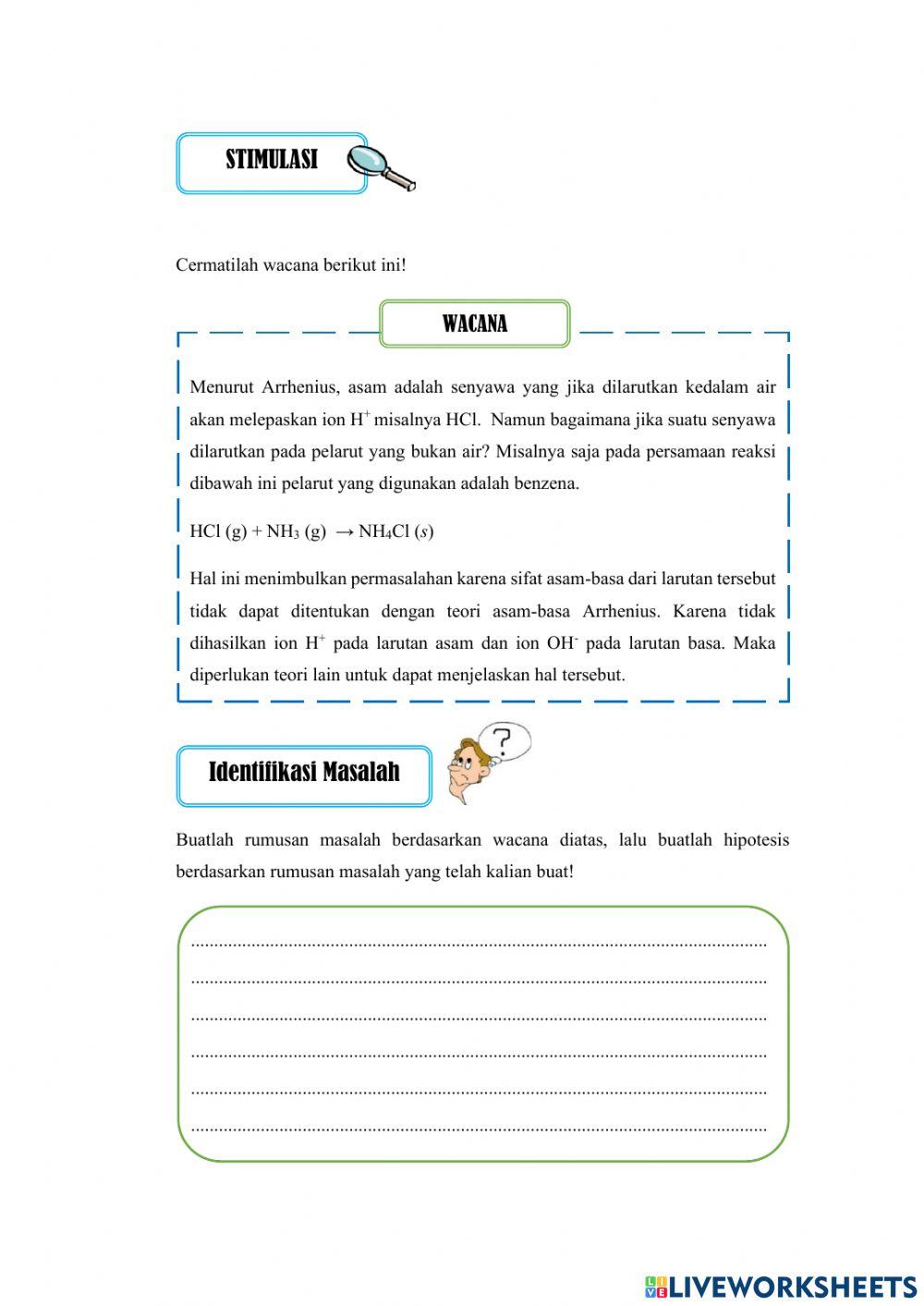 E-lkpd teori asam basa bronsted-lowry