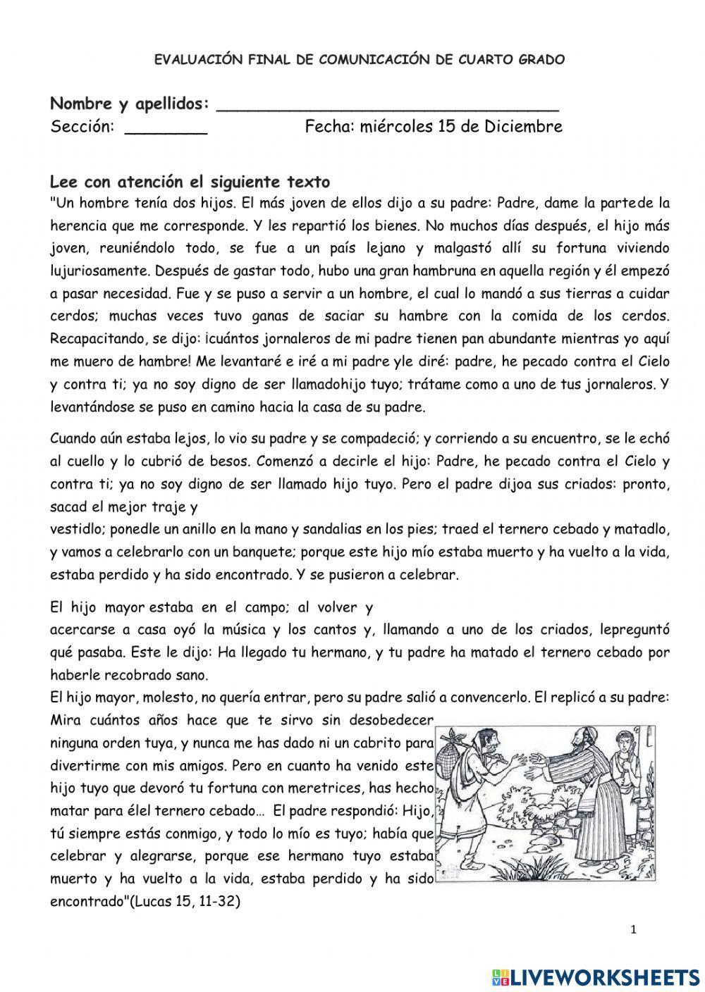 Evaluación comprensión lectora