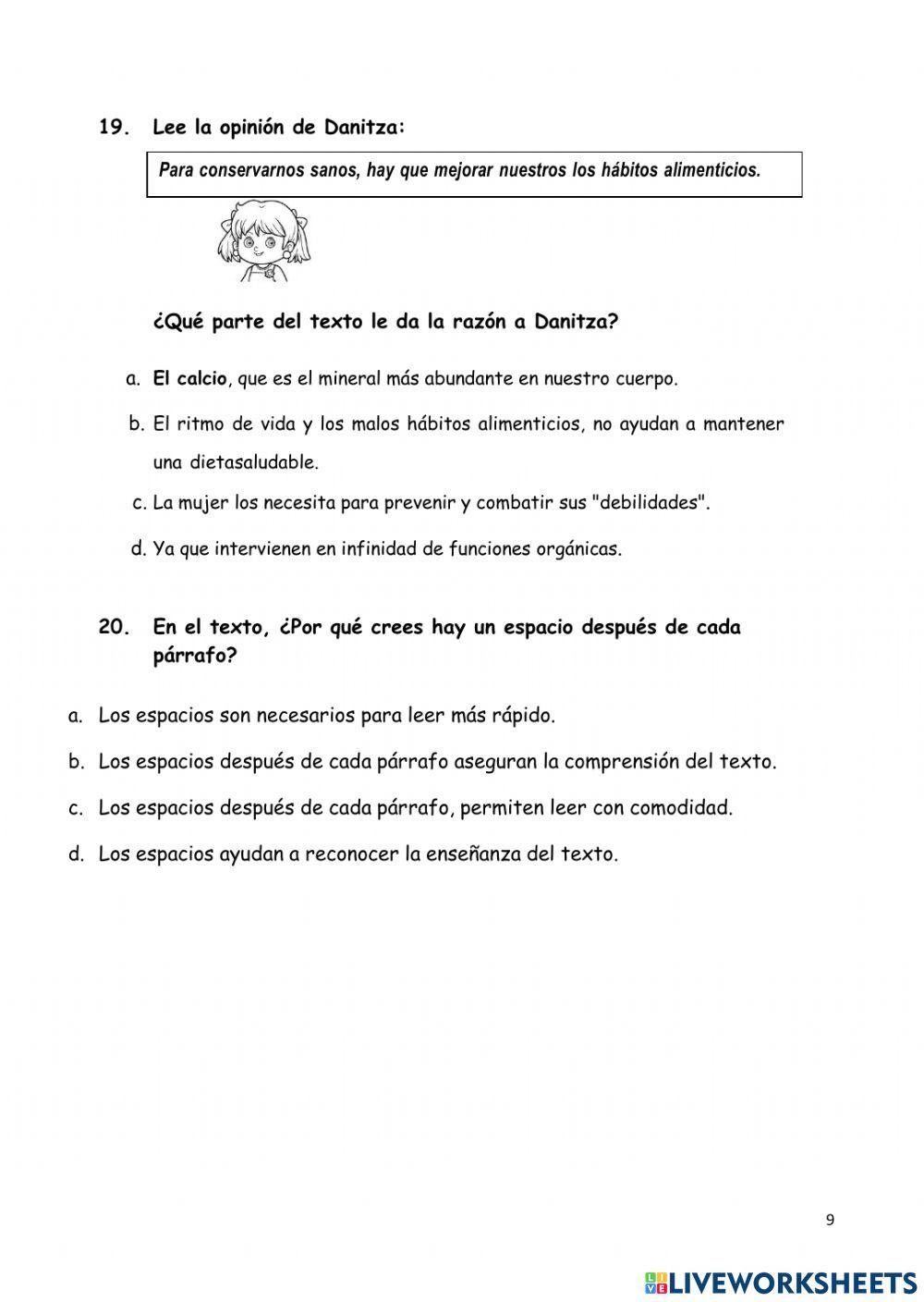 Evaluación comprensión lectora
