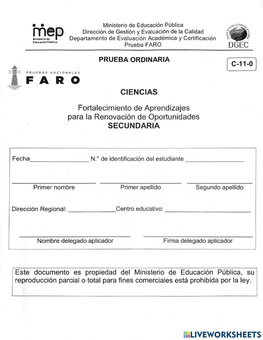 Parte de Biología, Examen FARO