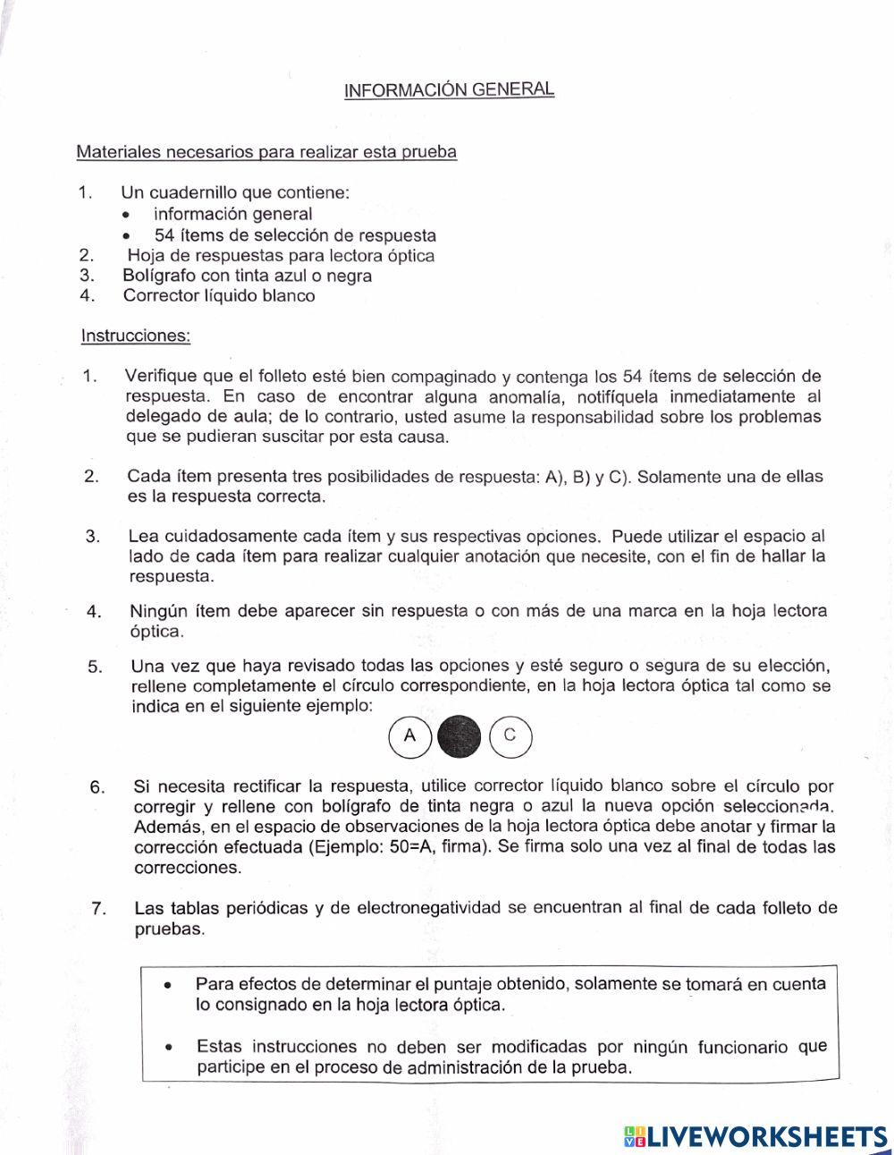 Parte de Biología, Examen FARO