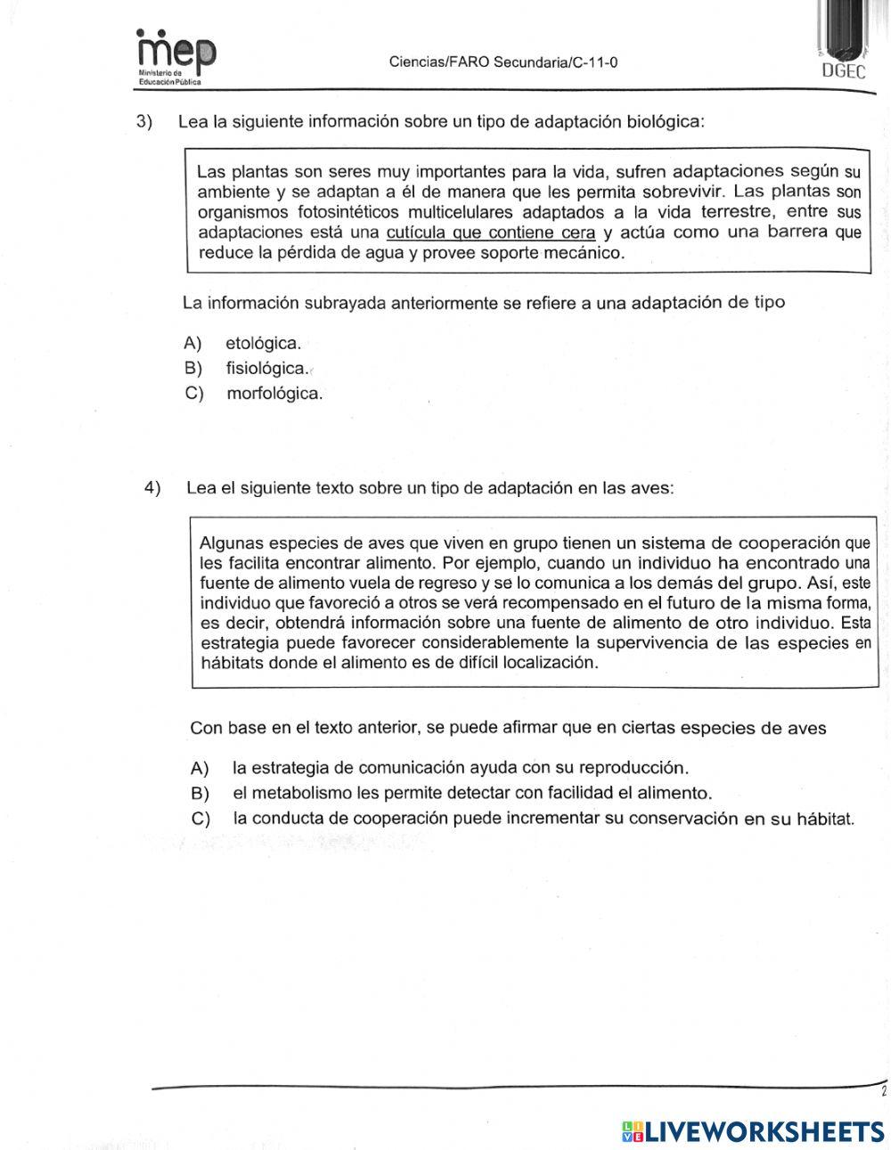 Parte de Biología, Examen FARO