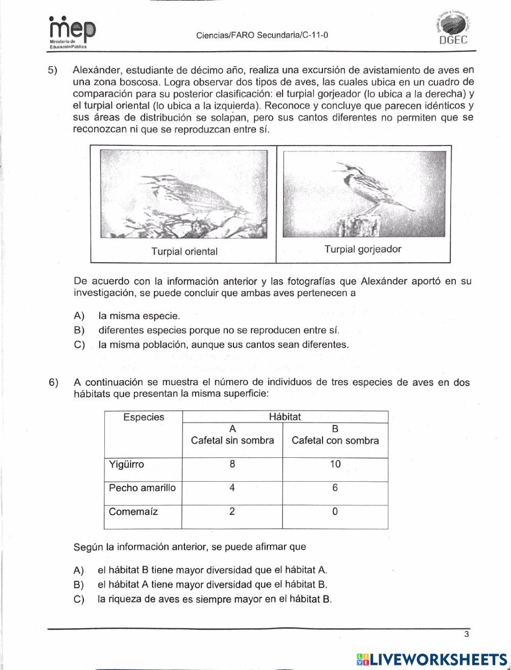 Parte de Biología, Examen FARO