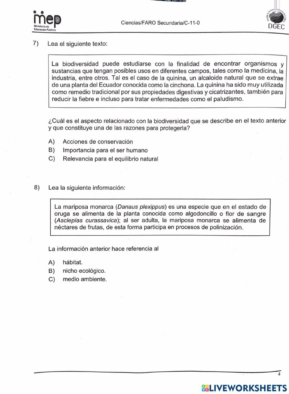 Parte de Biología, Examen FARO