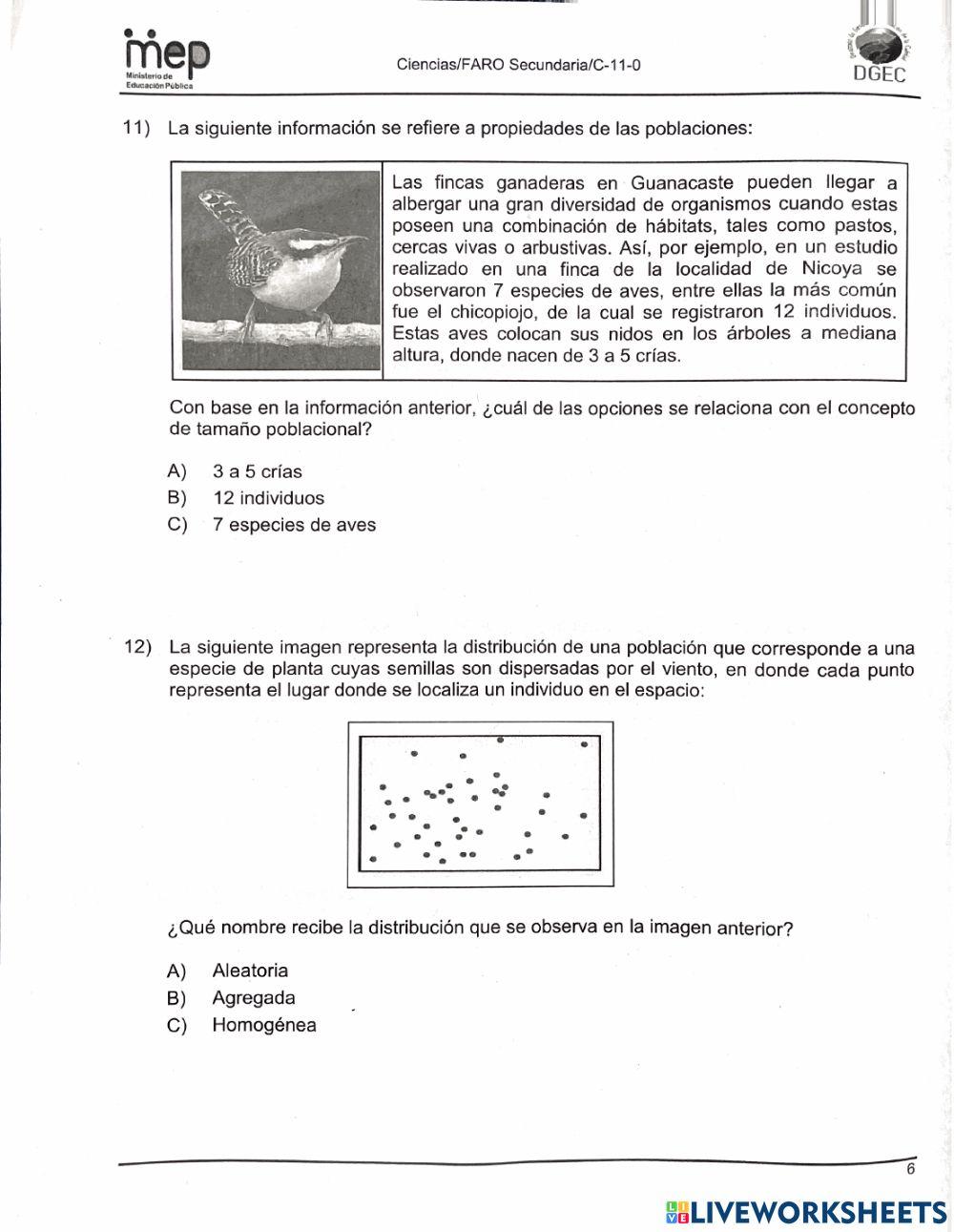 Parte de Biología, Examen FARO
