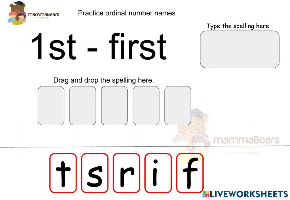 Ordinal Numbers 1 - 5 Practice