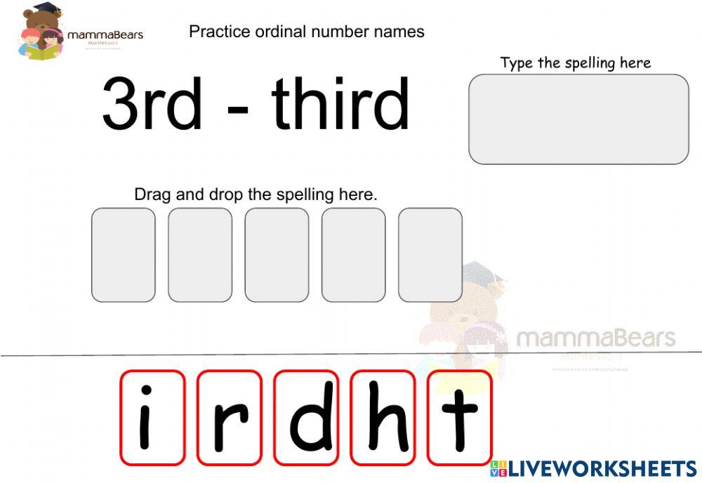 Ordinal Numbers 1 - 5 Practice