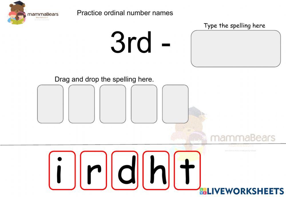 Ordinal Numbers 1 - 5 Practice