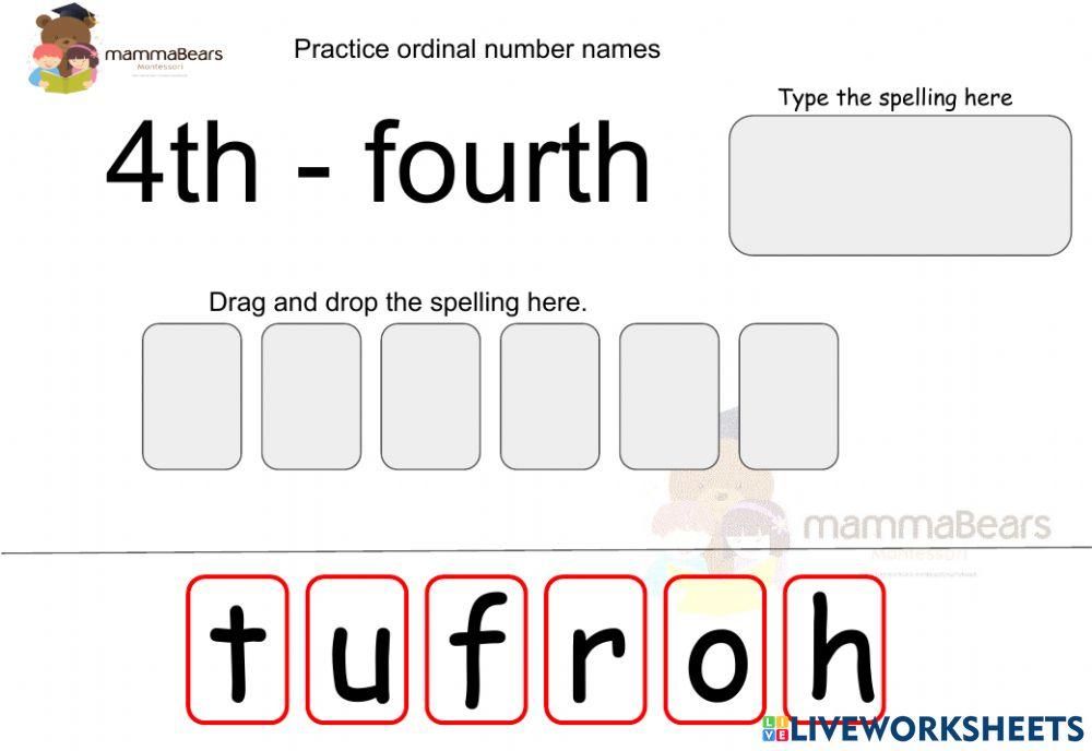 Ordinal Numbers 1 - 5 Practice
