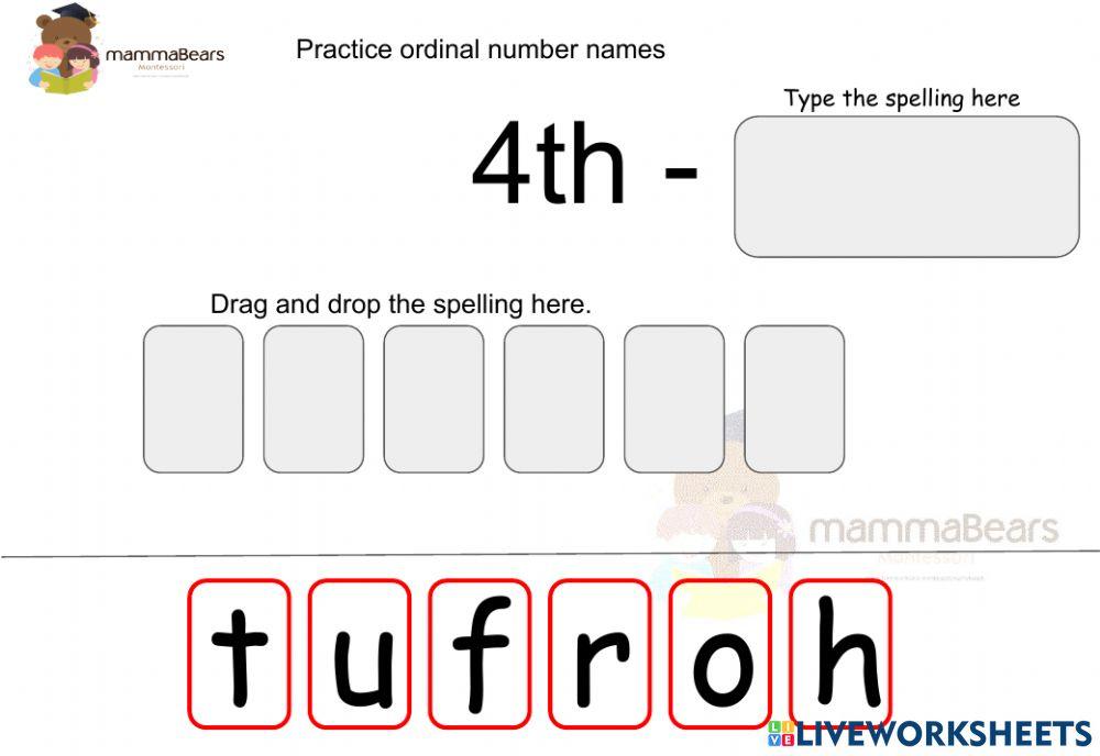 Ordinal Numbers 1 - 5 Practice