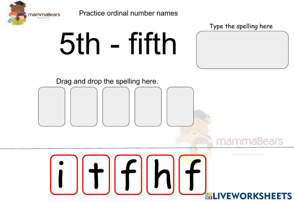 Ordinal Numbers 1 - 5 Practice