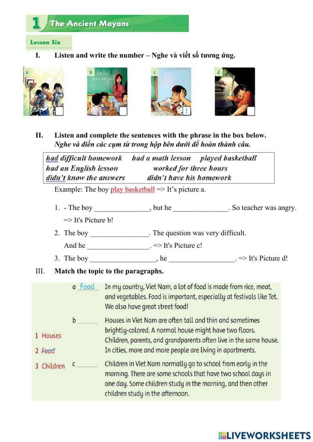 Unit 1: The ancient Mayans- Lesson 6 - Listening