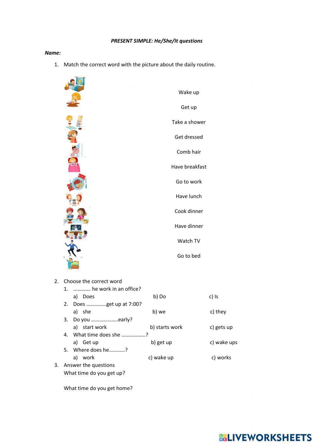 PRESENT SIMPLE: He-She-It questions | LiveWorksheets