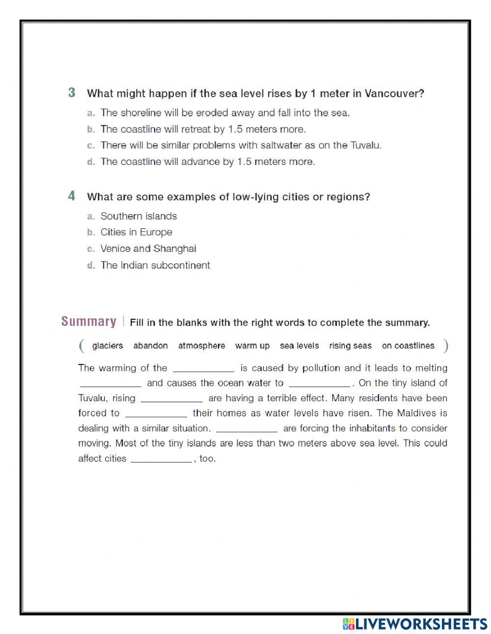 Worksheet 3 how global warming changes our world online exercise for