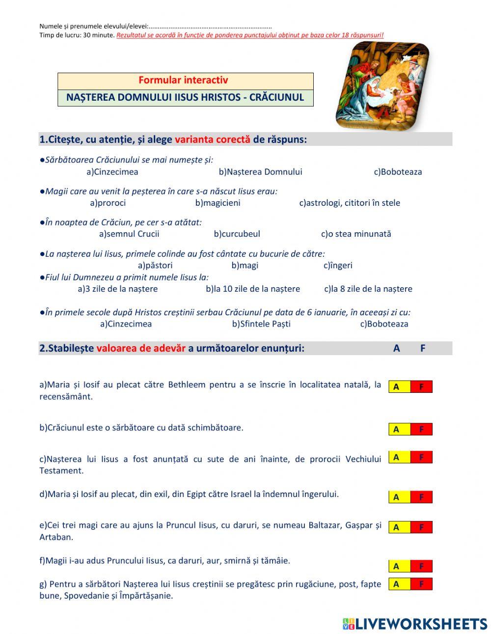 Formular interactiv - Nasterea Domnului