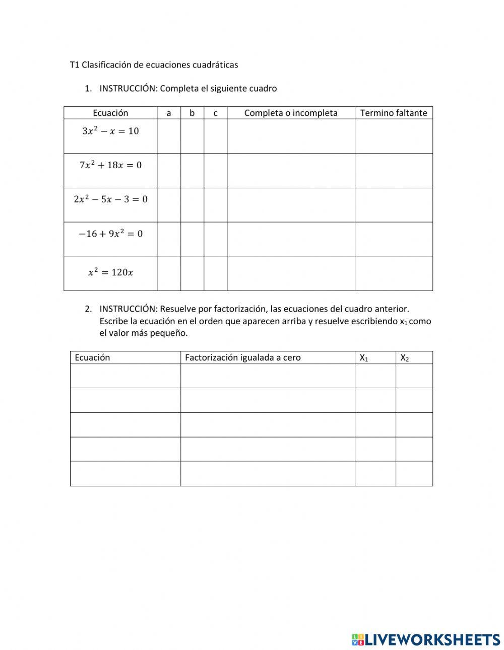 Ecuaciones cuadráticas