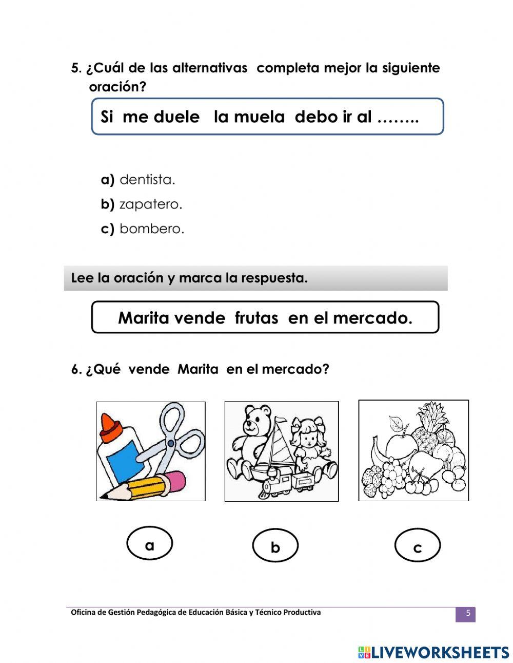 Evaluación de comunicación 1° grado