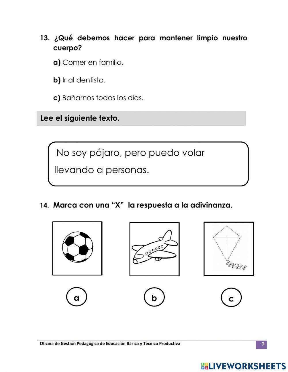 Evaluación de comunicación 1° grado