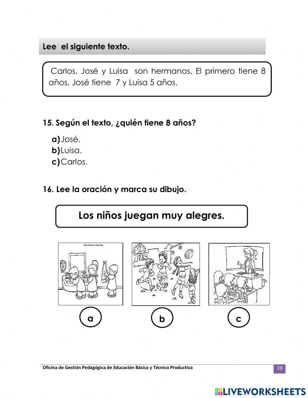 Evaluación de comunicación 1° grado