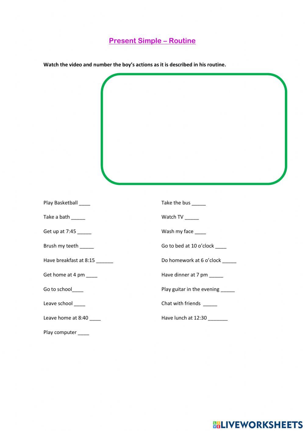 Present Simple - Routine worksheet | Live Worksheets
