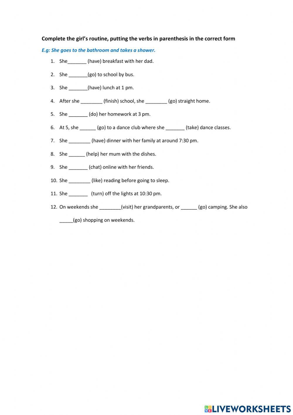 Present Simple - Routine worksheet | Live Worksheets
