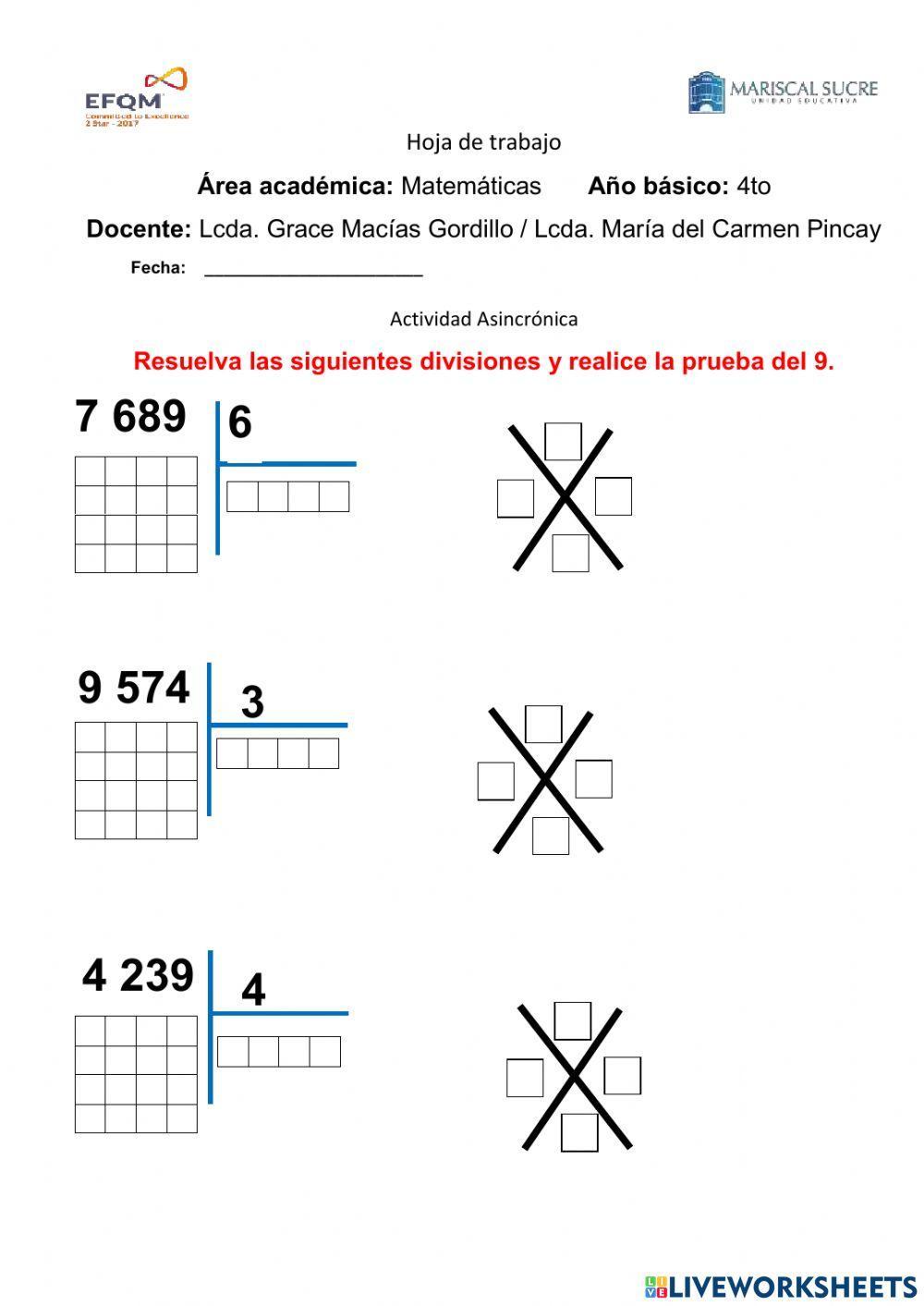 Prueba del 9 de la división.