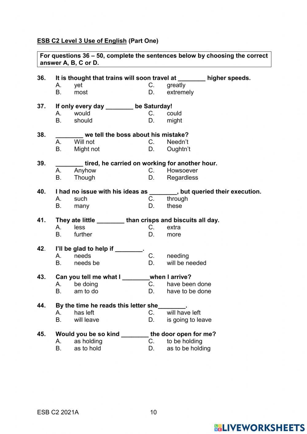 ESB C2 2021A USE OF ENGLISH
