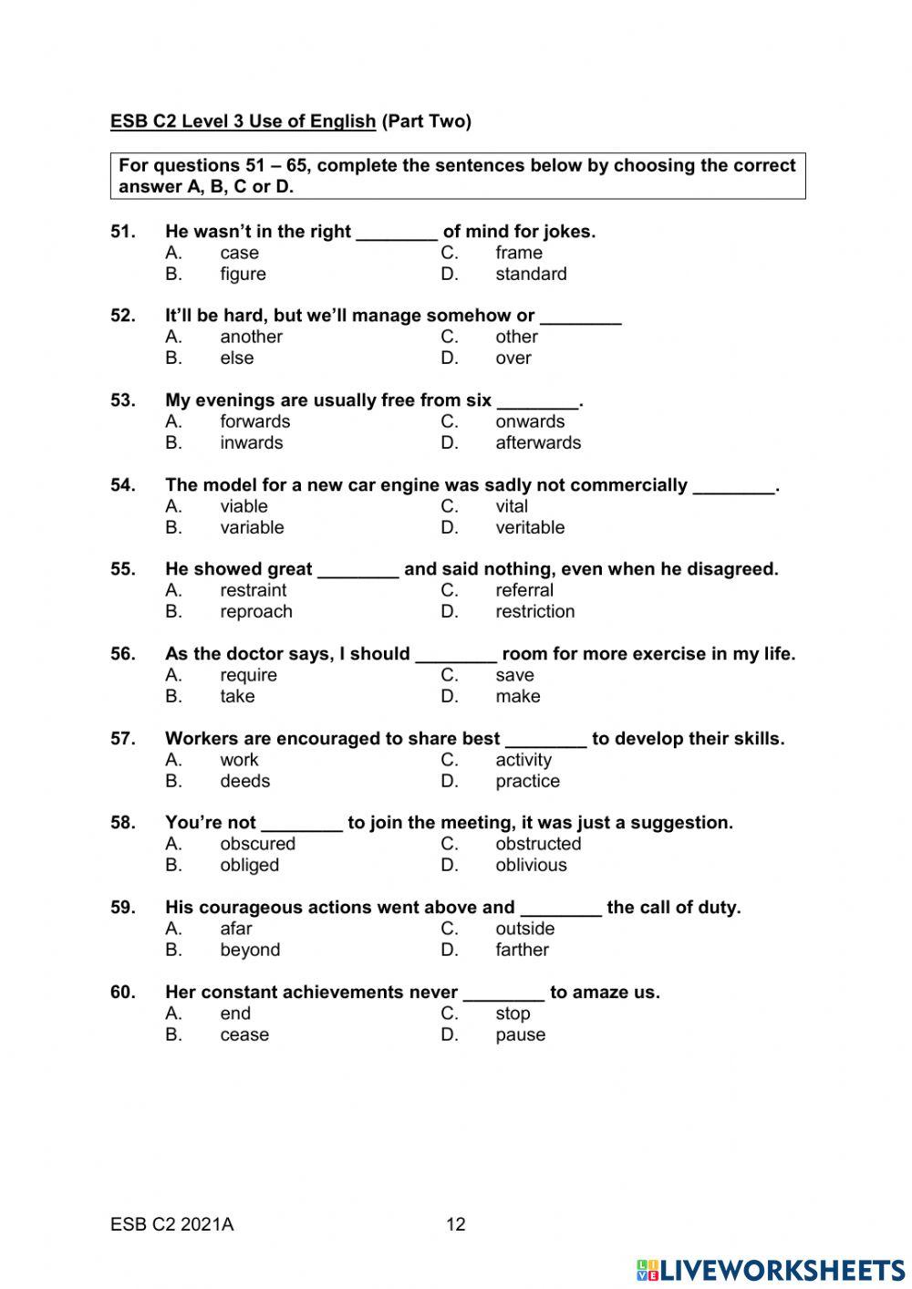 ESB C2 2021A USE OF ENGLISH