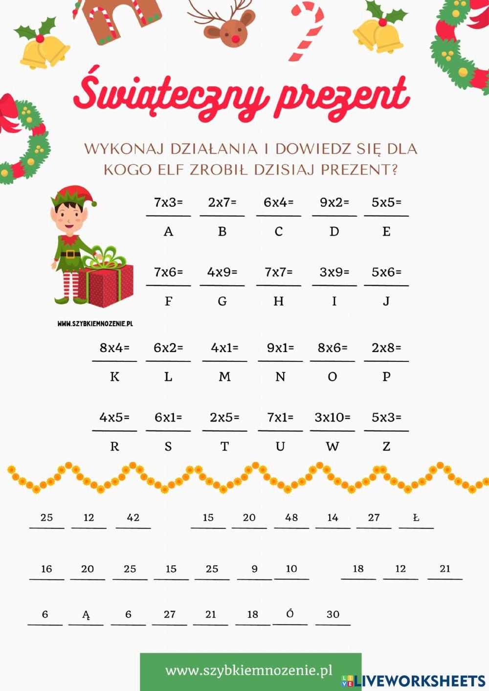 Świąteczny prezent Elfa-tabliczka mnożenia