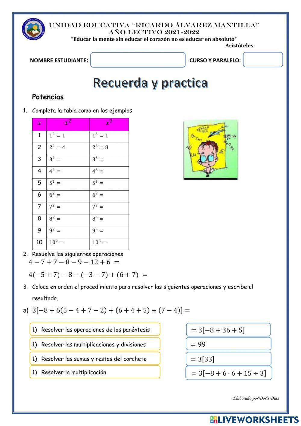 Practica de números enteros
