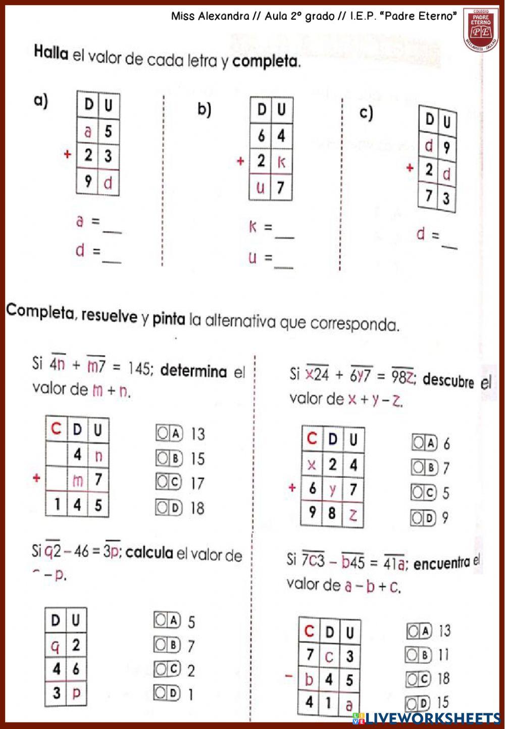 Examen de Razonamiento Matemático - 1 grado