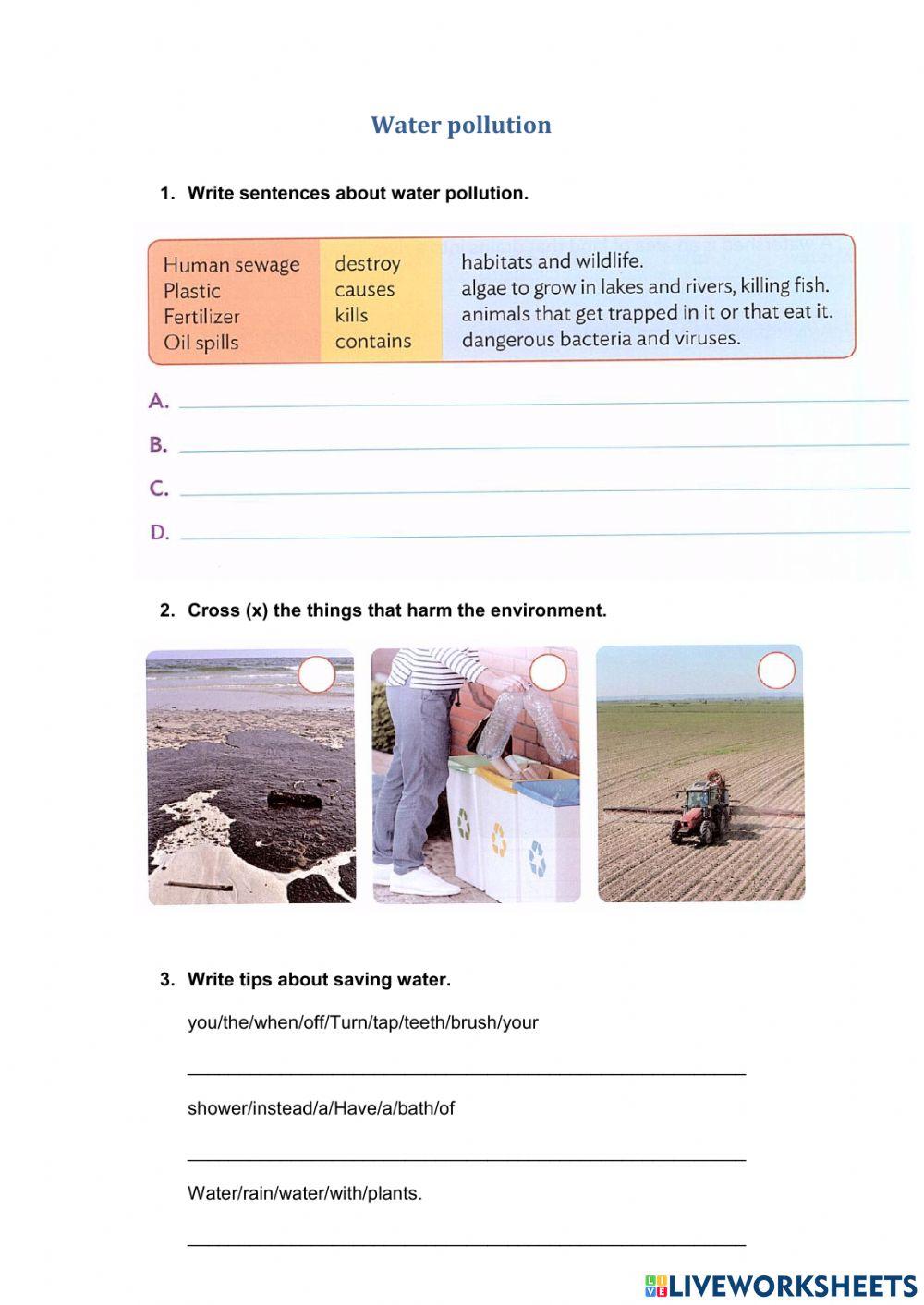 Water pollution online pdf worksheet Live Worksheets