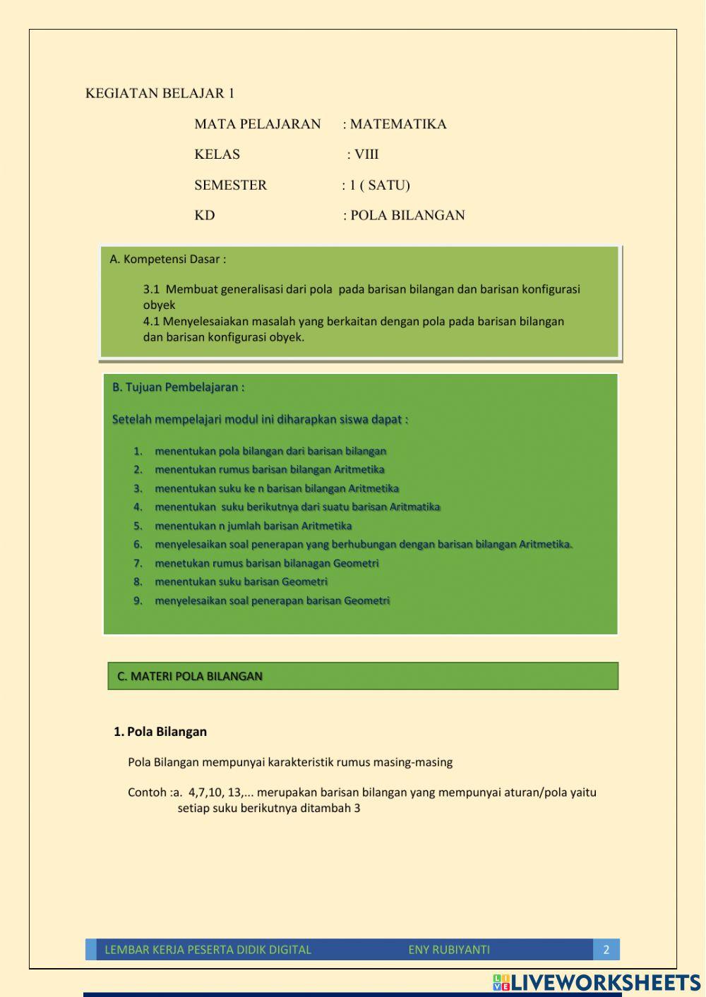 Lkpd Pola Bilangan 8