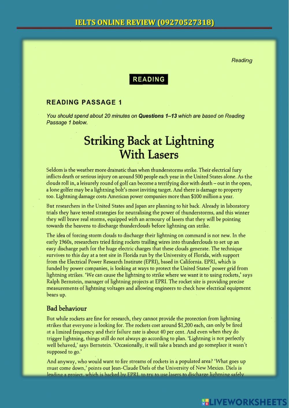 IELTS Reading 10-18 Section 1