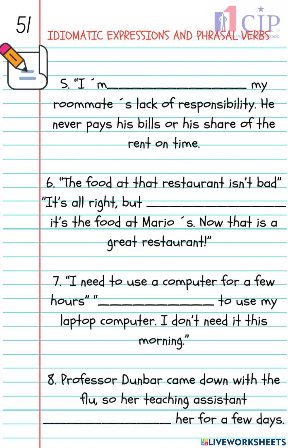 Idiomatic Expressions and Phrasal Verbs W51