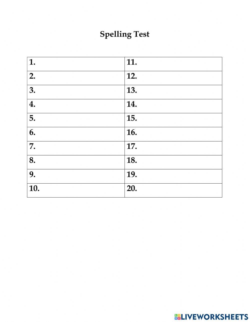 Spelling Test 3 (YL7)
