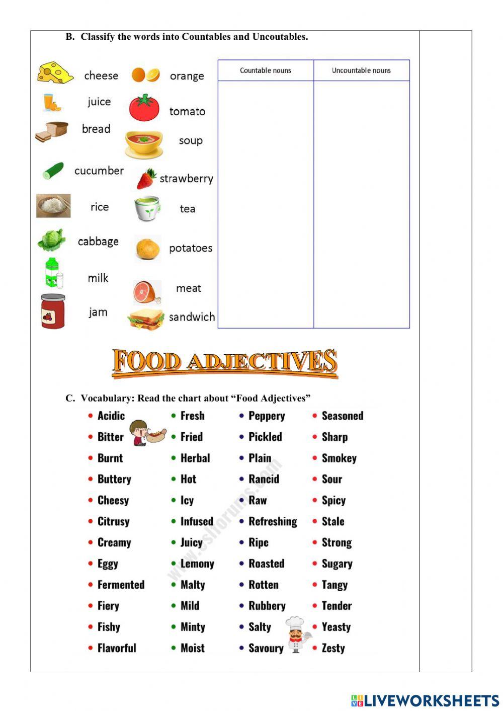 Ejercicios Online-1st BGU A-Countable and Uncountable nouns-Adjectives