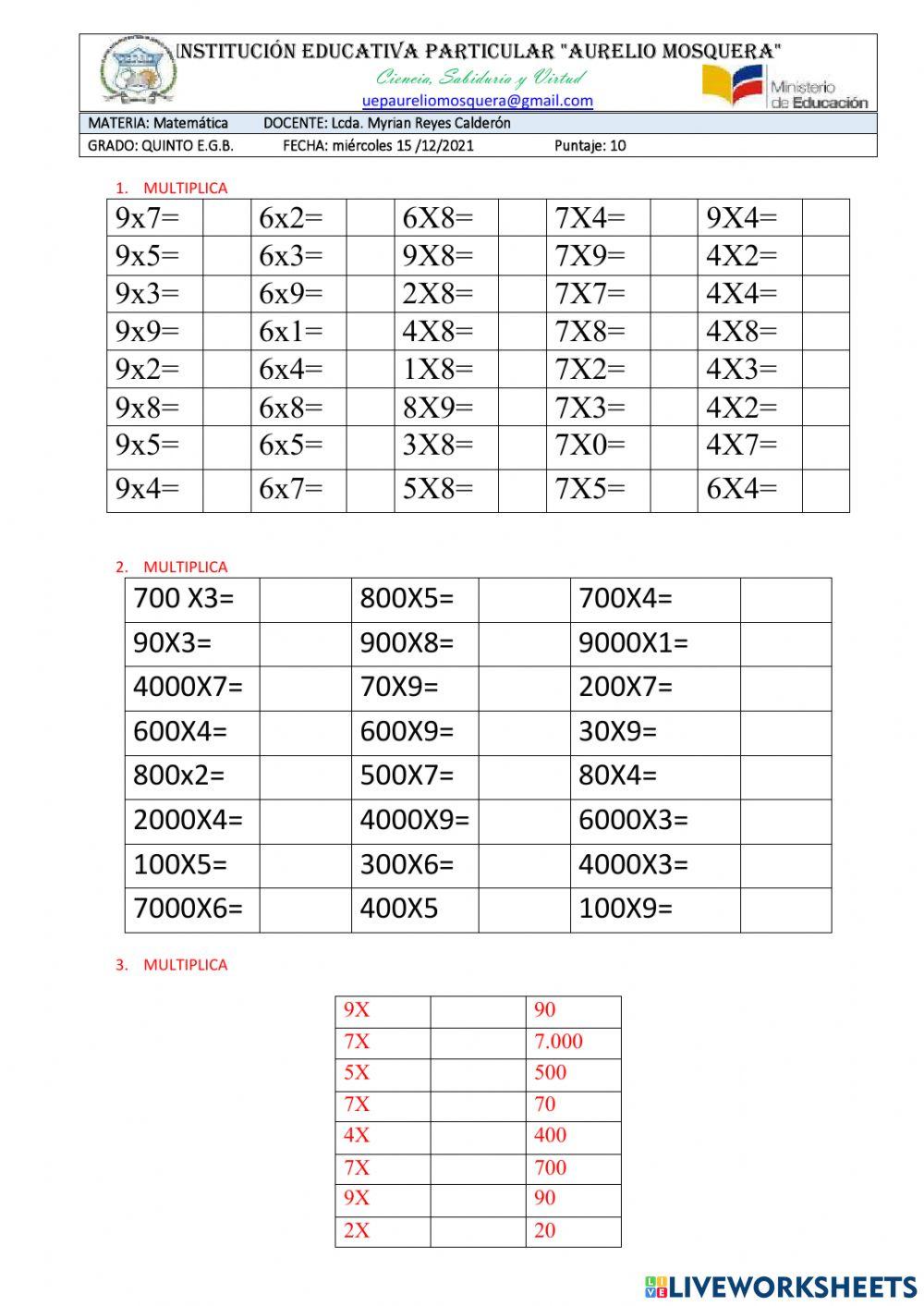 Tablas de Multiplicar online exercise for 5to | Live Worksheets