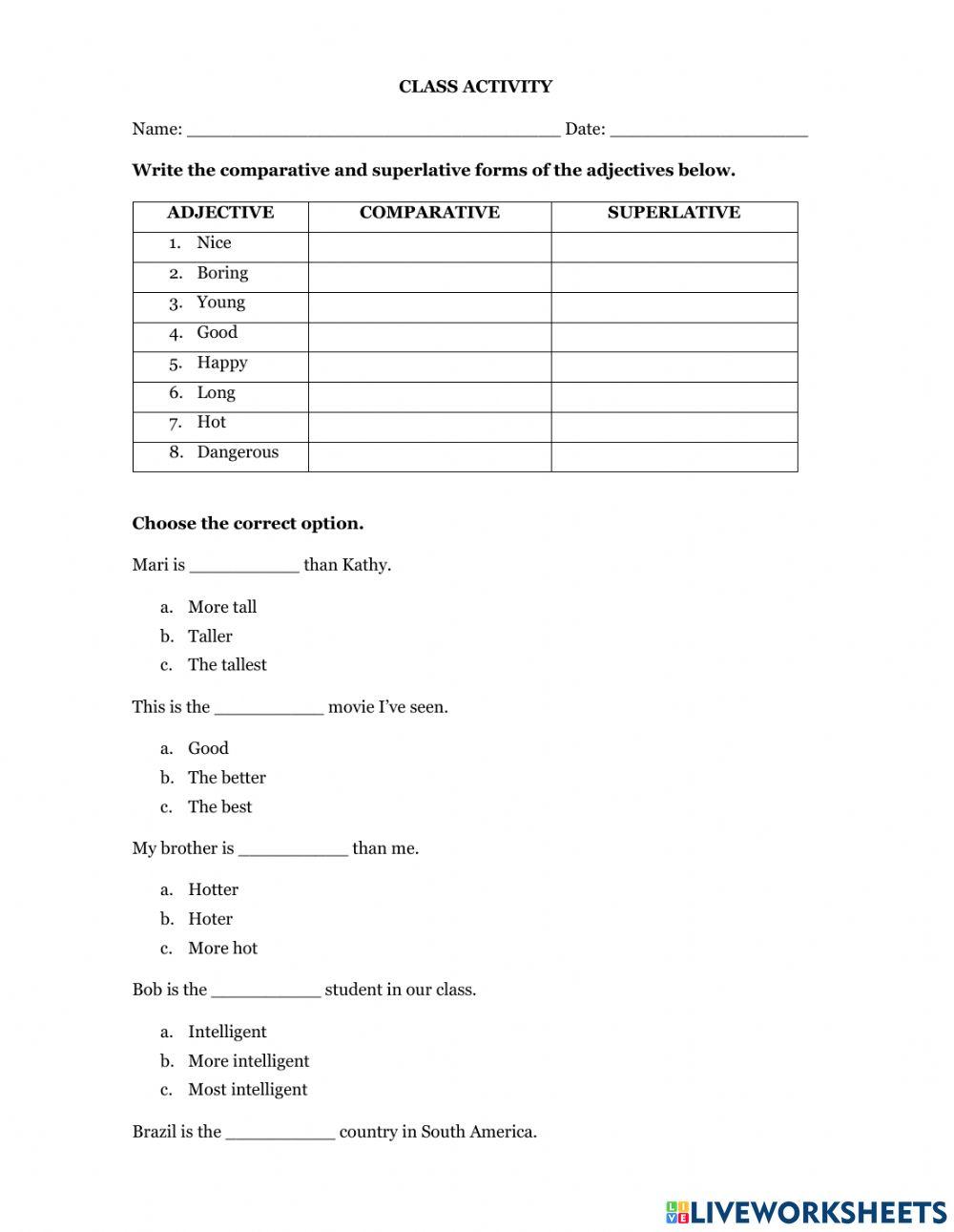 Comparatives and Superlatives