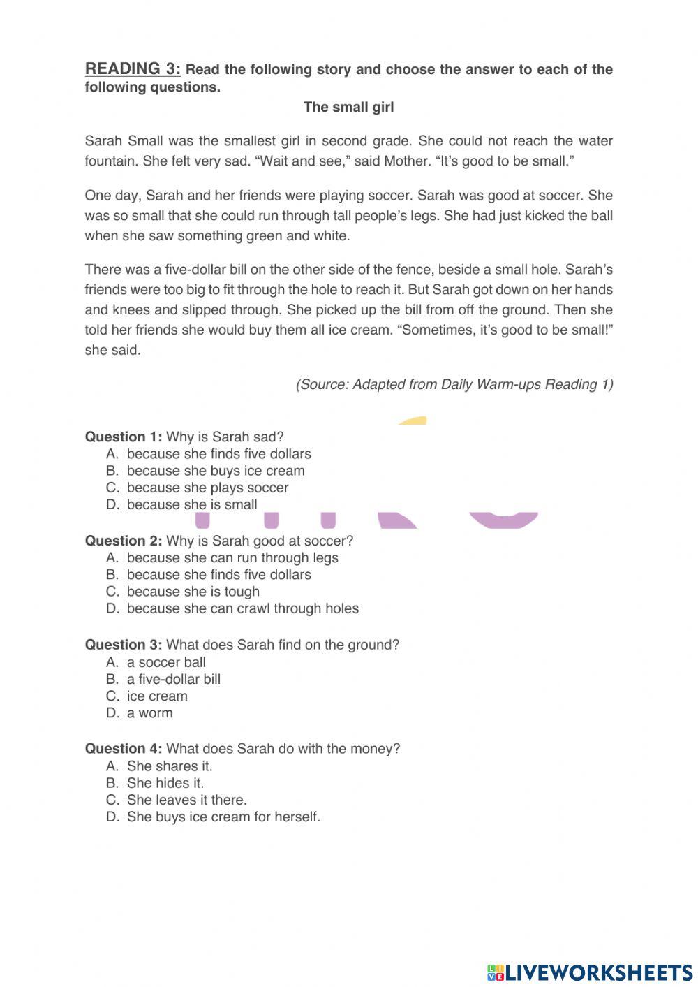 Grammar - reading comprehension 3