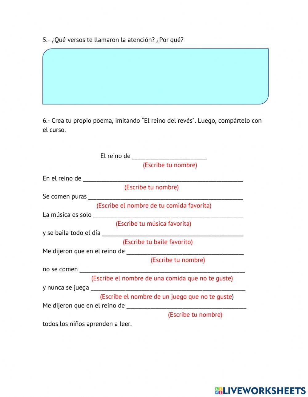 Poema comprensión lectora