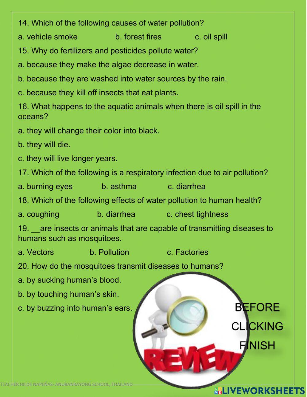 Chapter Test in Health Prathom 4- Environmental Factors