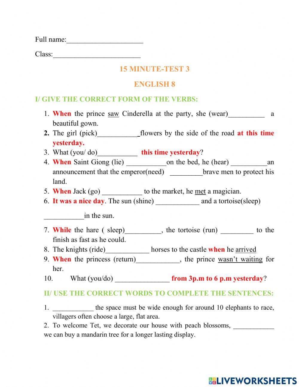 15-minute test 3. grade 8