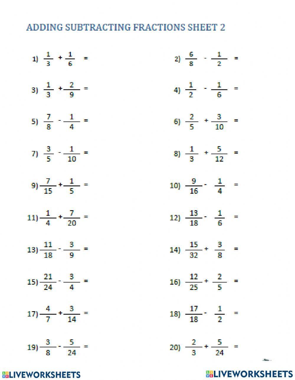 Add and subtract fractions