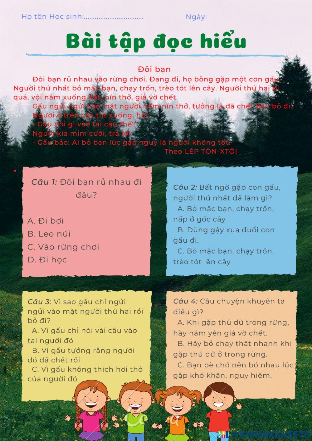 Bài tập đọc hiểu