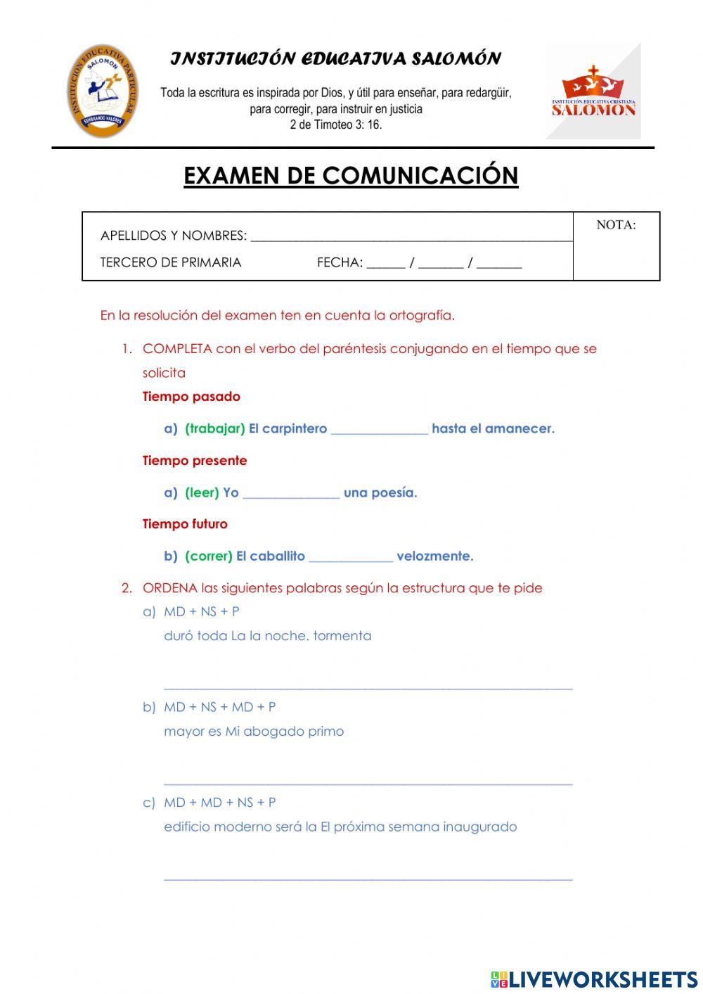 Examen de comunicacion