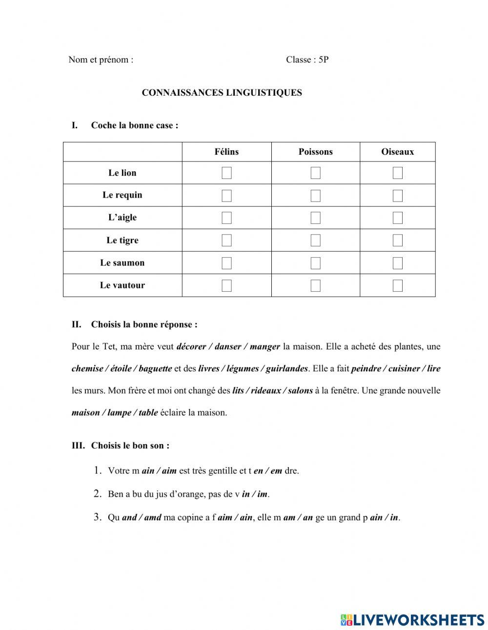 Connaissances Linguistiques 5P